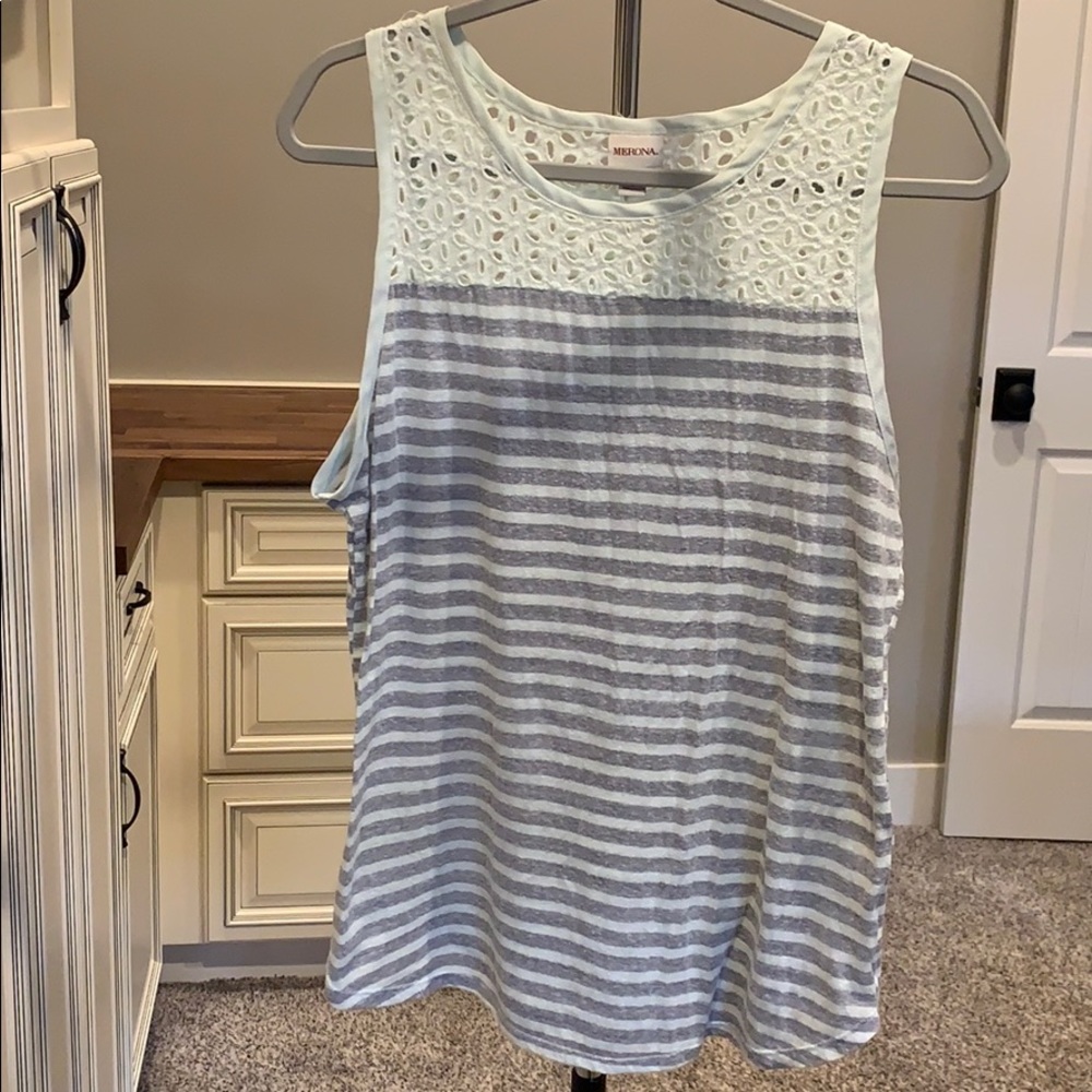 Eyelet And Striped Tank